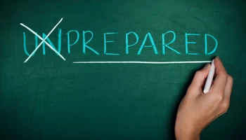 A person crossing out the letters "U" and "N" in the word unprepared. (Success Through Failure episode 335: How to Be Prepared for Anything: A Framework For Being Ready For The Ups and Downs of Life)